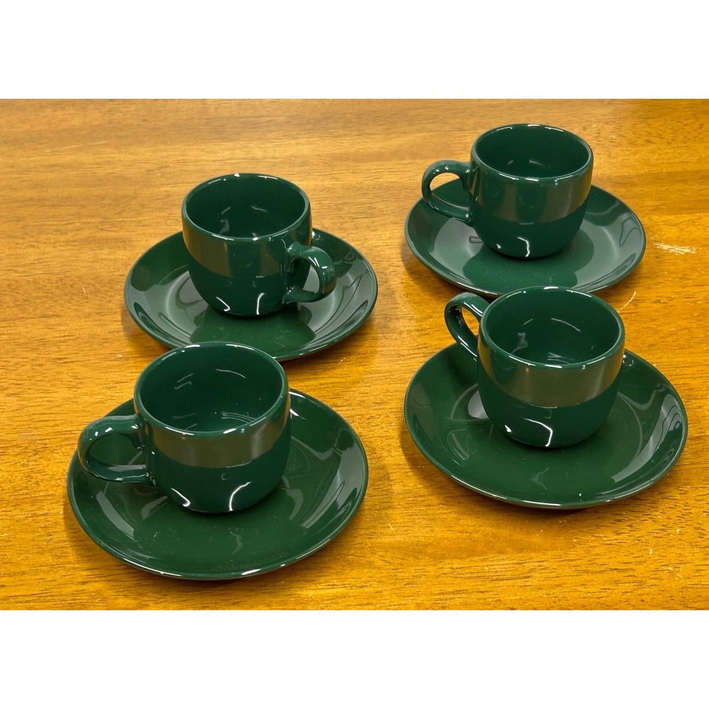 Crown Stoneware Hunter Green Mini Espresso‎ Cup and Saucer Set of 4 Thailand - Picture 3 of 11
